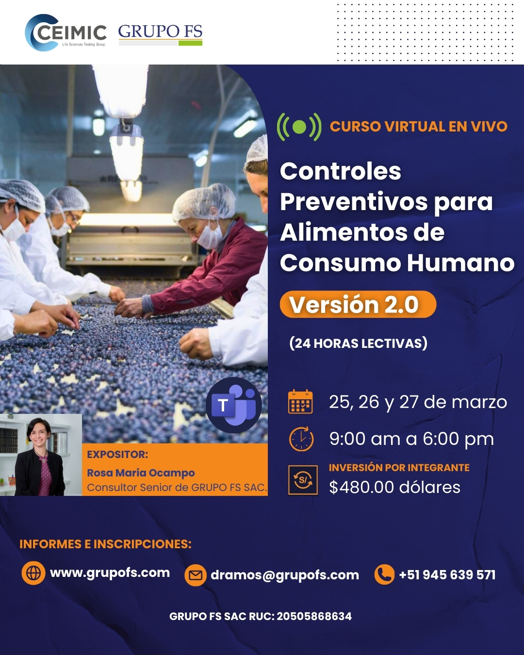 CURSO OFICIAL EN CONTROLES PREVENTIVOS PARA ALIMENTOS DE CONSUMO HUMANO V 2.0